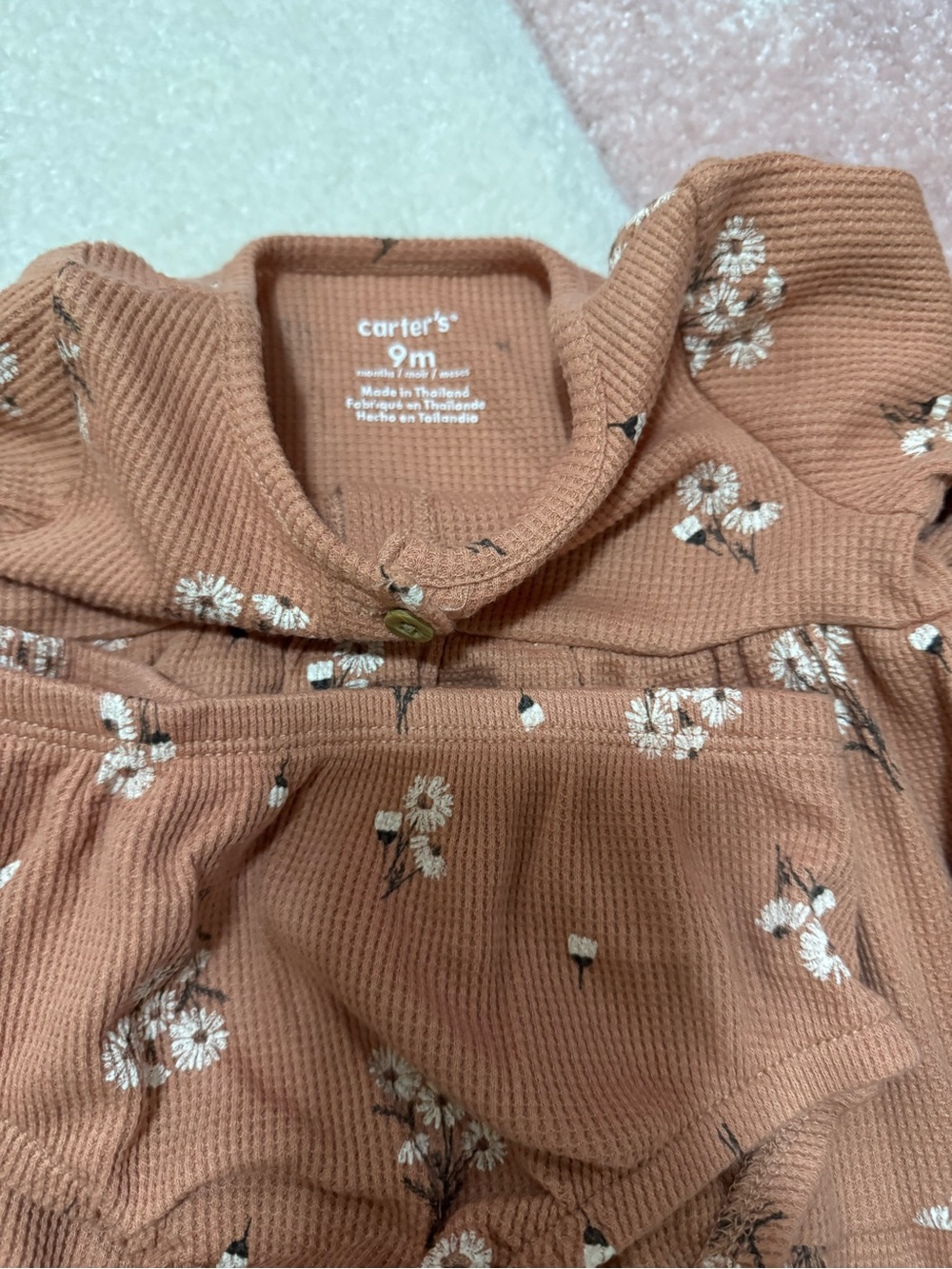 5 Carter's/ Rabbit Bear Floral & Ribbed Ruffle Dress Set - Pink, Brown, Rust - Picture 3 of 10